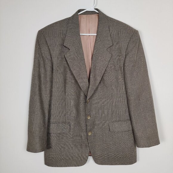 Men's Stars Toronto Blazer Black Gray Size 40R Silk Wool Glen Plaid Quiet Luxury - Picture 1 of 8